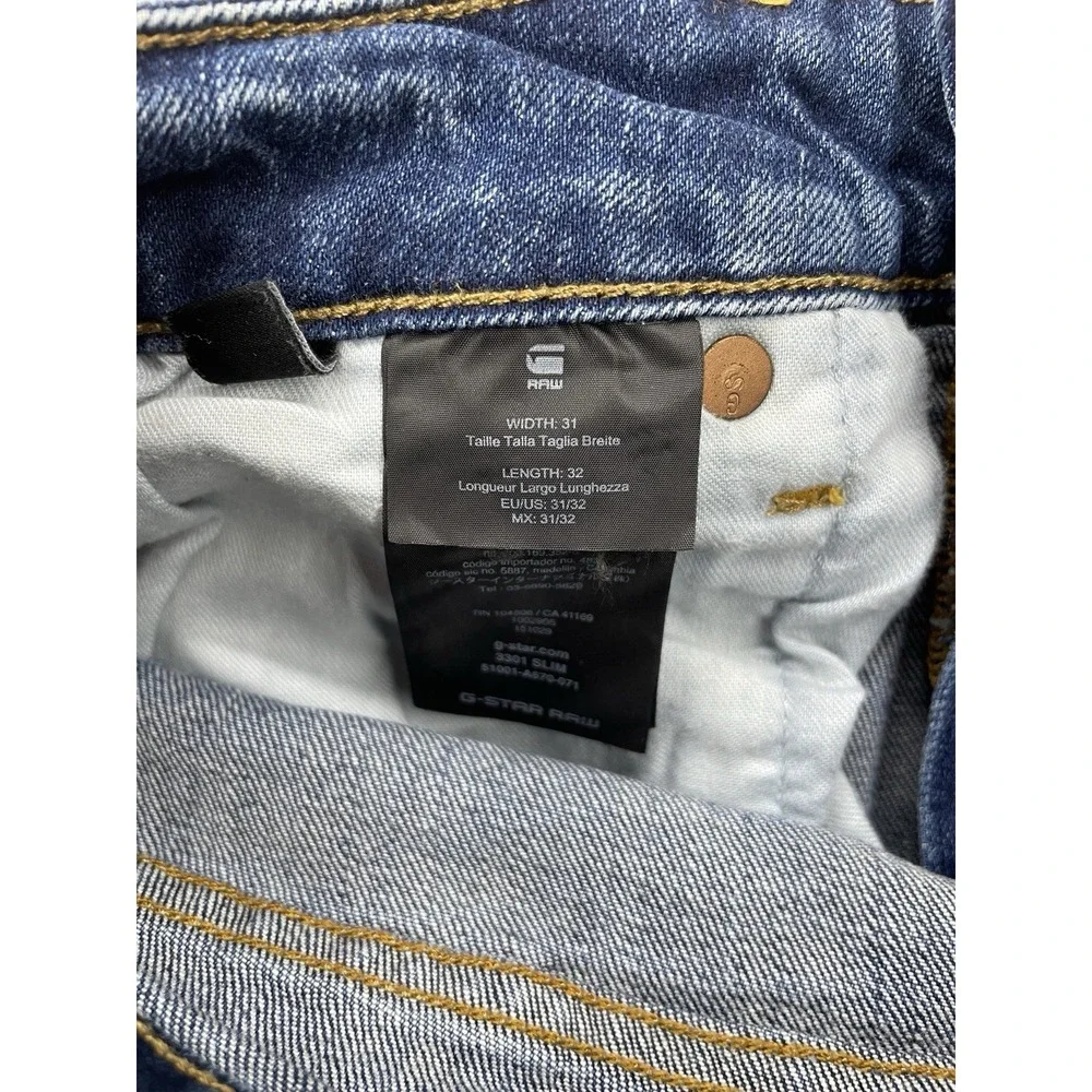 G Star Raw 3301 Slim Men's‎ Jeans 31x32 Blue Button Fly Stretch